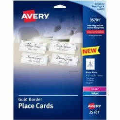Place Cards,Laser/Inkjet,1-7/16"x3-3/4" ,150/PK,GD Border/WE