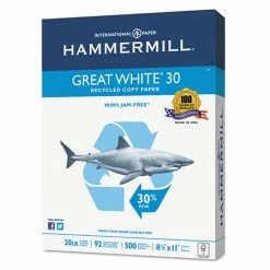Great White 30 Recycled Print Paper, 92 Bright, 20lb, 8.5 X 11, White, 500 Sheets/Ream, 5 Reams/Carton