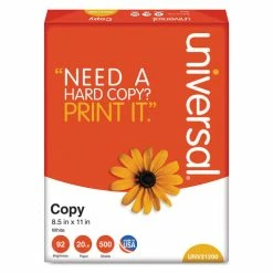 Universal Copy Paper, 92 Bright, 20lb, 8.5 X 11, White, 500 Sheets/Ream, 10 Reams/Carton